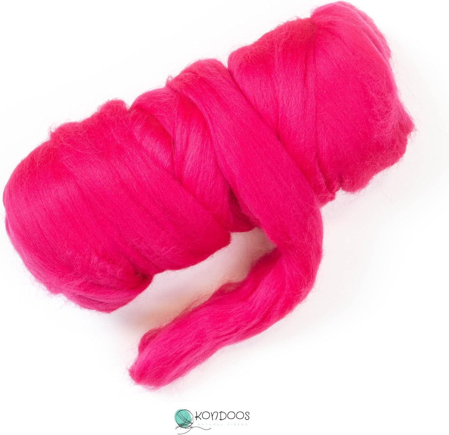 Colored Natural Wool roving, 8 OZ. Best Wool for Needle Felting, Wet Felting, handcrafts and Spinning. (Fuchsia)