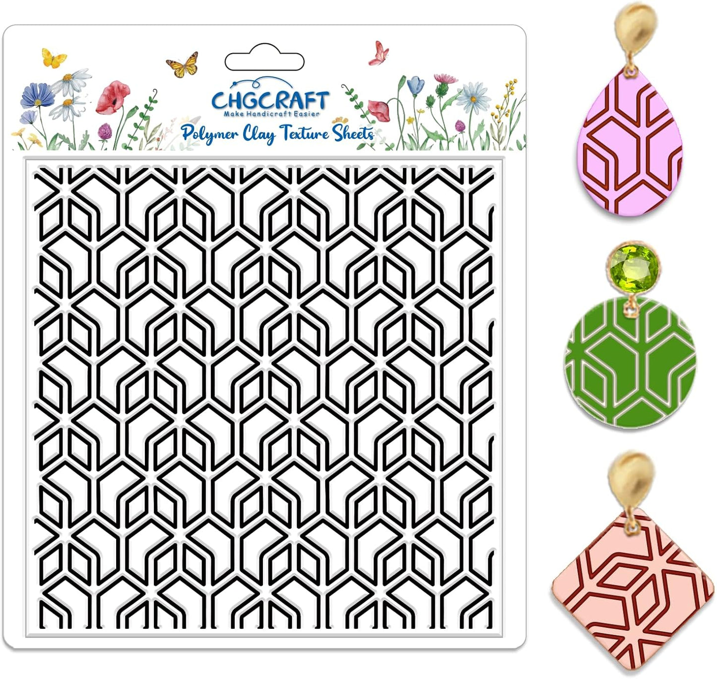 CHGCRAFT Geometry Polymer Clay Texture Sheets Line Art Silicone Texture Stamp Repeating Seamless Pattern Modeling Pattern Pad for Jewelry and Clay Earrings Tools, 5.5x5.5 inch