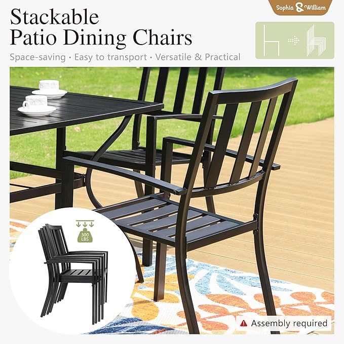Sophia & William Patio Table and Chairs Set, Outdoor Dining Set for 4, 5 Piece Metal Patio Furniture, 37" Black Square Table(Stripe)