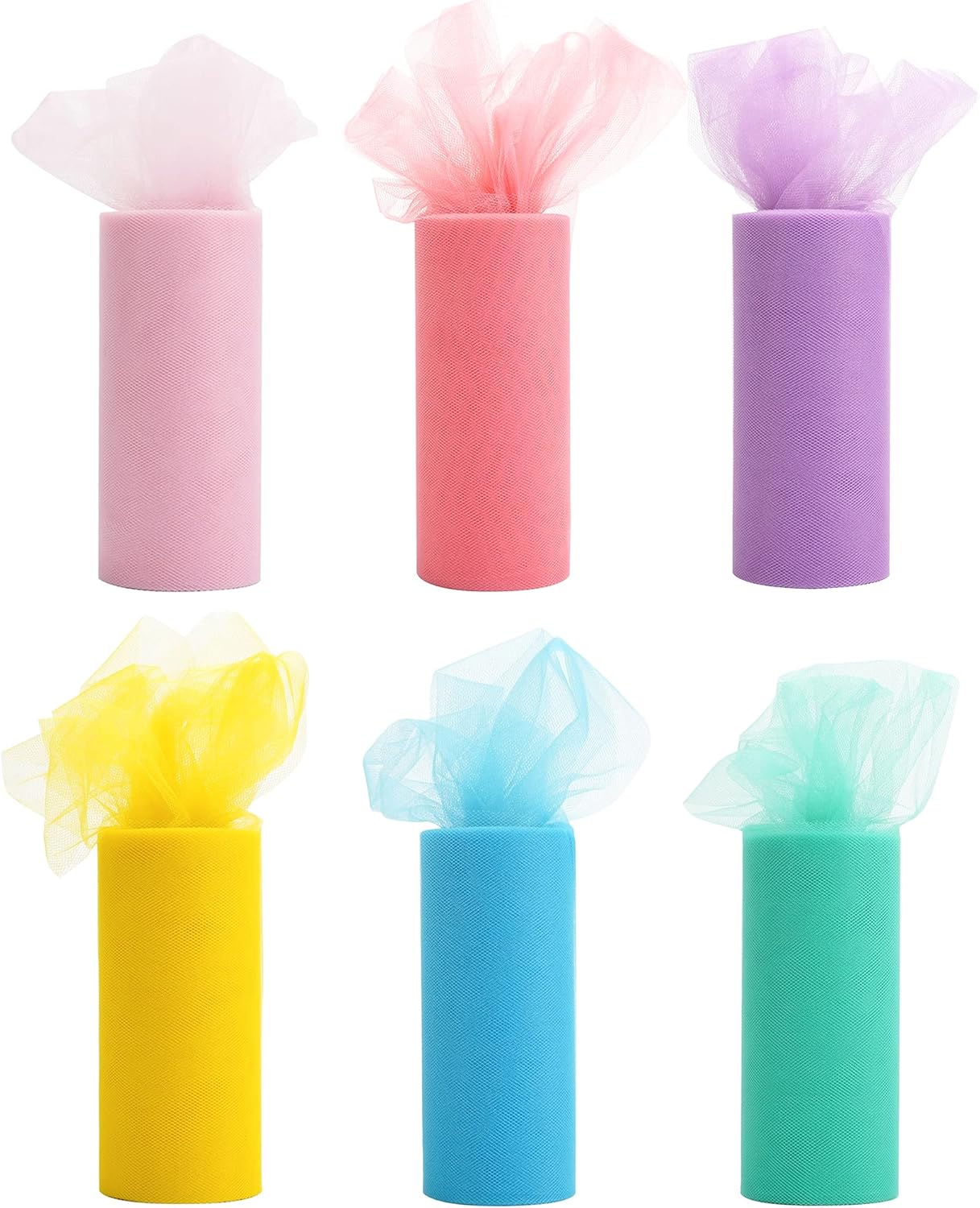 MEEDEE Pastel Tulle Ribbon 6 Rolls Tulle Fabric Spool Ribbon, 6 inch by 25 Yards/Spool, Perfect for Tutus DIY Wedding Table Skirt Rainbow Party Decorations Gift Wrapping