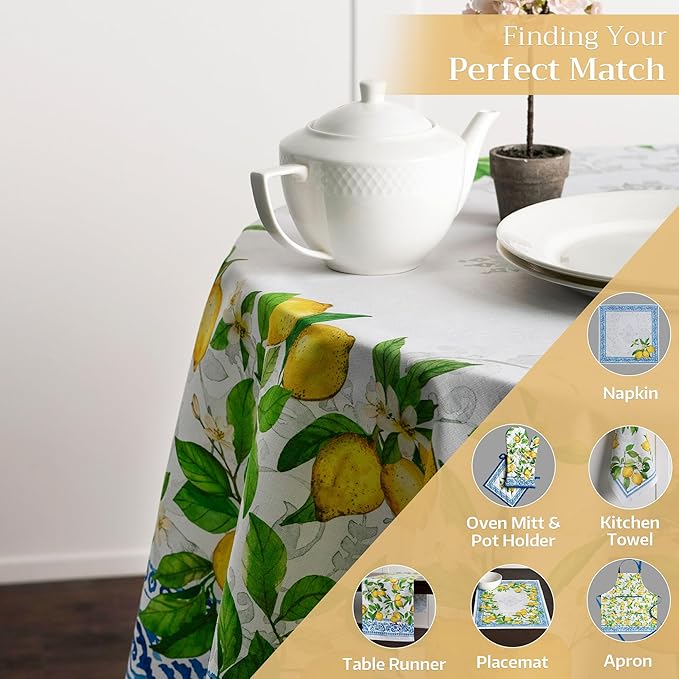 Maison d' Hermine Table Cloth Round Table 100% Cotton 69 Inches Tablecloth Reusable Decorative Everyday Use for Dining Room, Farmhouse, Home, Party, Festive & Wedding Spring Summer - Cedrat