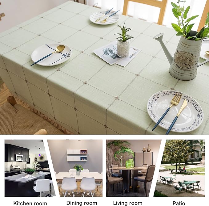 Pahajim Rustic Linen Tablecloth Cotton Rectangle Table Cloth for Kitchen Dining with Tassel Plaid Waterproof Tablecloths Rectangle/Oblong,55''x79'',4-6 Seats