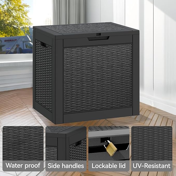 32 * 2 Gallon Outdoor storage deck Box Waterproof ，garden tool,backyard cushion,poolside storage,Small delivery boxes for outside,Two Boxes/set (Rattan Black