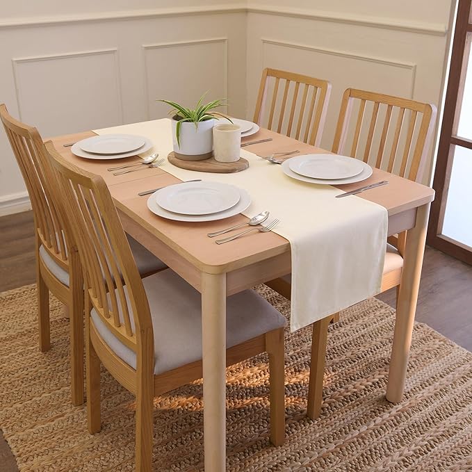 Encasa XO Table Runner 13"x104" Long | Cotton Canvas Fabric | Natural Solid Color | Machine Washable & Durable