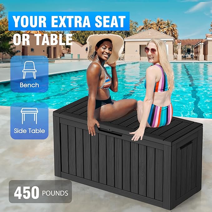 EasyUp 80 Gallon Resin Deck Box Storage Outdoor Waterproof Boxes Lockable UV Resistant Container for Patio Furniture Cushions Pool Supplies Garden Tool, Equipment Outside Storage Delivery, Black