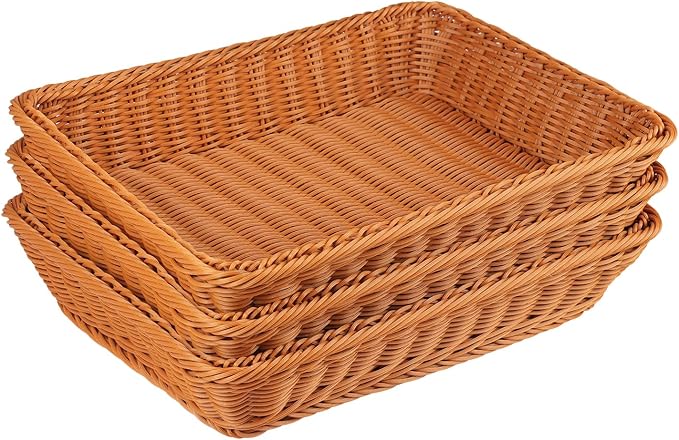 5 PCS 13.8x9.8 Inch Wicker Bread Basket, Woven Serving Basket, Tabletop Food Serving Basket for Restaurant, Bakery, Family Party, Hotel Serving, Fruits, Vegetables and Snacks, Brown