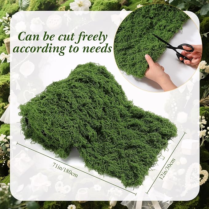 Zeyune 1 Pcs Fake Moss Table Runner for Crafts 12'' x 71'' Artificial Moss Sheet Roll Waterproof Carpet Blanket for Wall Roof Garden Wedding Birthday Party Table Decoration (Green)