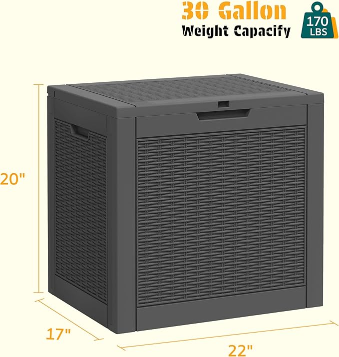 NUNU LAB 30 Gallon Outdoor Storage Box Waterproof, Outside Package Delivery Deck Boxes with Lockable Lid, Backyard Storage Bin For Garden Tools, Patio Cushions Accessories, Black