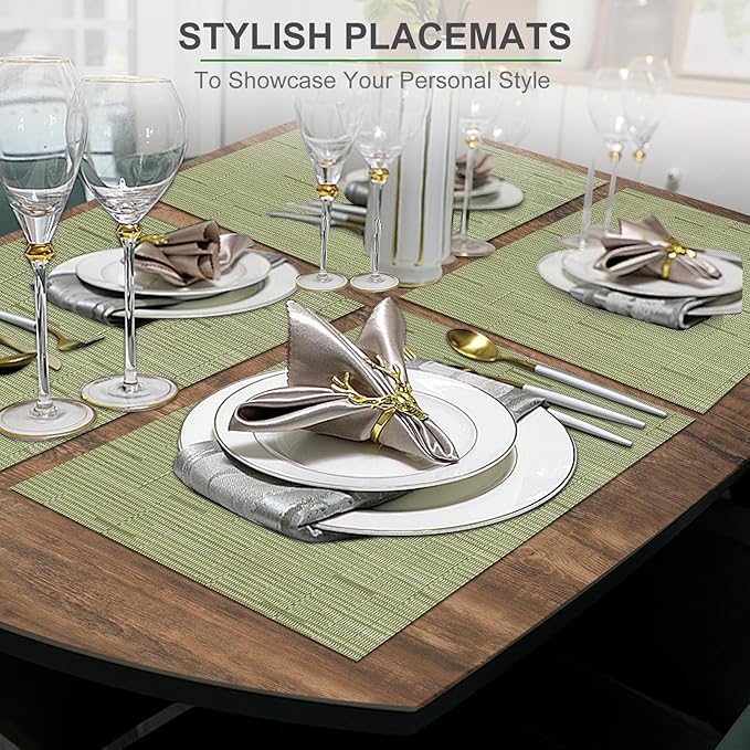BETEAM Placemats Set of 6, Woven Vinyl Placemat for Dining Table Washable Wipeable Kitchen Place Mats Durable Indoor Outdoor Table Mats