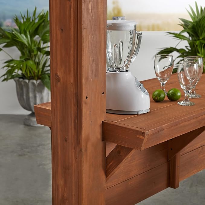 Backyard Discovery Ashland 14' x 10' Cedar Wood Pergola Kit with Trellis Roof, Built-In Bar Top, All-Season Durability, High-Wind Rating, PowerPort, Shade for Outdoor Patio, Deck, Garden, Entertaining