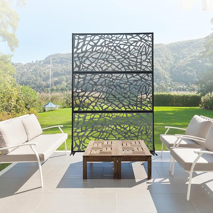 Domi Outdoor Living Privacy Screen, Freestanding, Modern, Black, Plastic Mesh, Galvanized Steel Frame