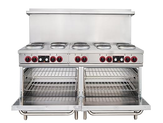 KoolMore 60 in. Commercial Electric Range with 10 Burners and 2 Standard Electric Ovens in Stainless Steel - 208V 3-Phase, CSA Listed (KM-CR60-E)