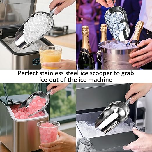 Juome 12oz Stainless Steel Ice Scoop for Freezer with Magnetic Holder for Ge Profile Opal 2.0 Nugget Ice Maker, Metal Ice Scoop for Ice Machine, Ice Scooper for Kitchen Accessories