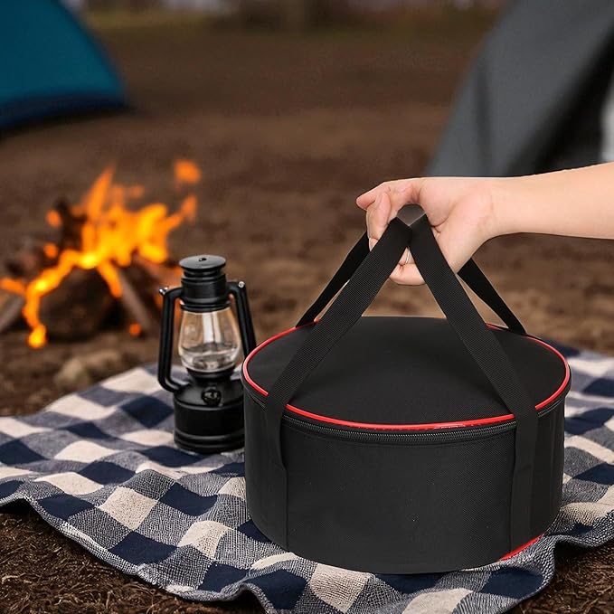 Camping Tableware Organizer Outdoor Hiking Plate Dishes Bowl Pot Storage Bag, Large Round Crockery Protectors Travel Dinnerware Chest, Camp Dish Bags with Zipper for Cupboard