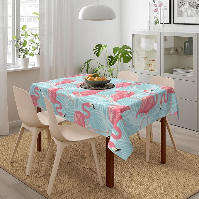 Worltoldb Flamingo Palm Leaf Tablecloths Polyester Table Cloth for Kitchen Dinning Table Washable Table Cover for Parties Wedding Picnic
