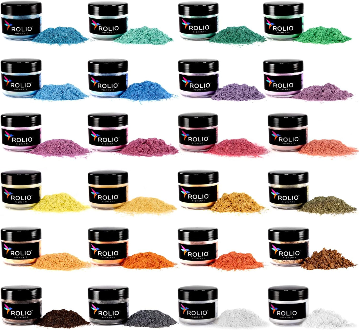 Rolio Mica Powder Pearlescent Color Pigment - Art Set for Resin Epoxy - for Soap Making, Nail Polish, Lip Gloss, Eye Shadow, Slime & Candle Jars - 10g, 24 Jars - (Pastel Set)