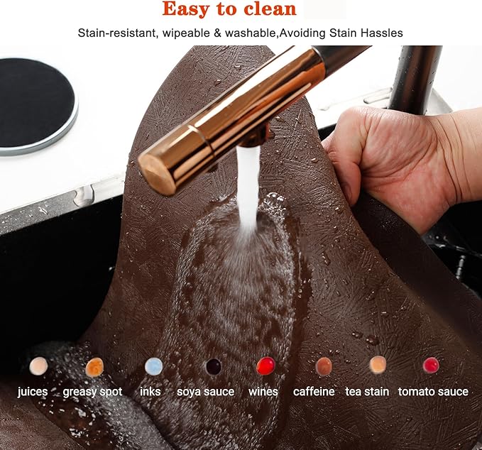 Vinyl Placemats Set of 4 Heat Resistant Easy Clean Non-Slip Place Mats for Dining Table. Faux Leather Waterproof Stain Resistant Wipeable Washable PU Table Mats(4, Brown)