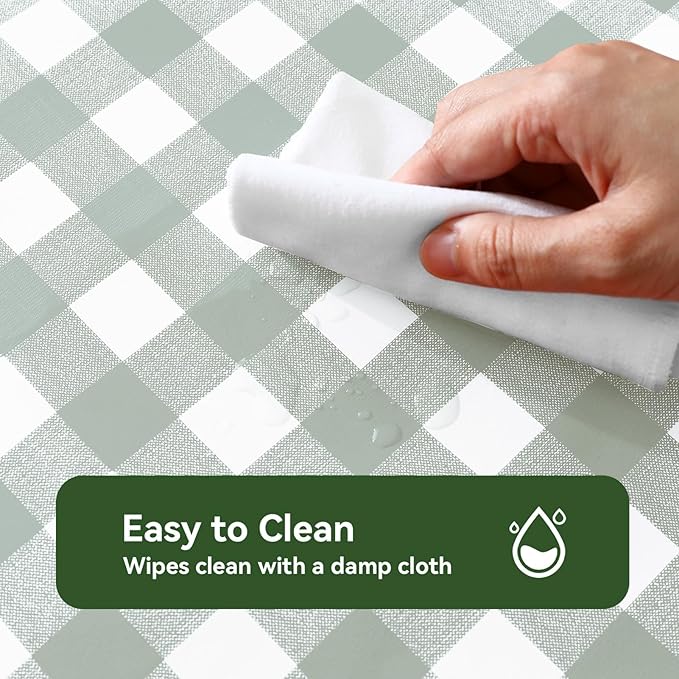 Romanstile Square Vinyl Tablecloth, 100% Waterproof Checkered Plastic Table Cloth, Heavy Duty Buffalo Gingham Table Cover for Dining, Camping, Picnic, Outdoor - 54 x 54 Inch, Light Grey