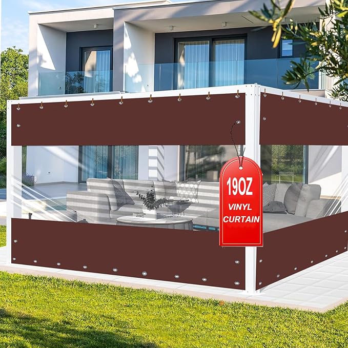 FoundGo 8'H x 8'W Vinyl Curtains for Patio 19oz, Outdoor Clear Vinyl Patio Enclosure,Heavy Duty Clear Tarp Waterproof PVC Tarps with Grommets for Pergola, Balcony,Porch,Gazebos，-4℉ Cold Resistant