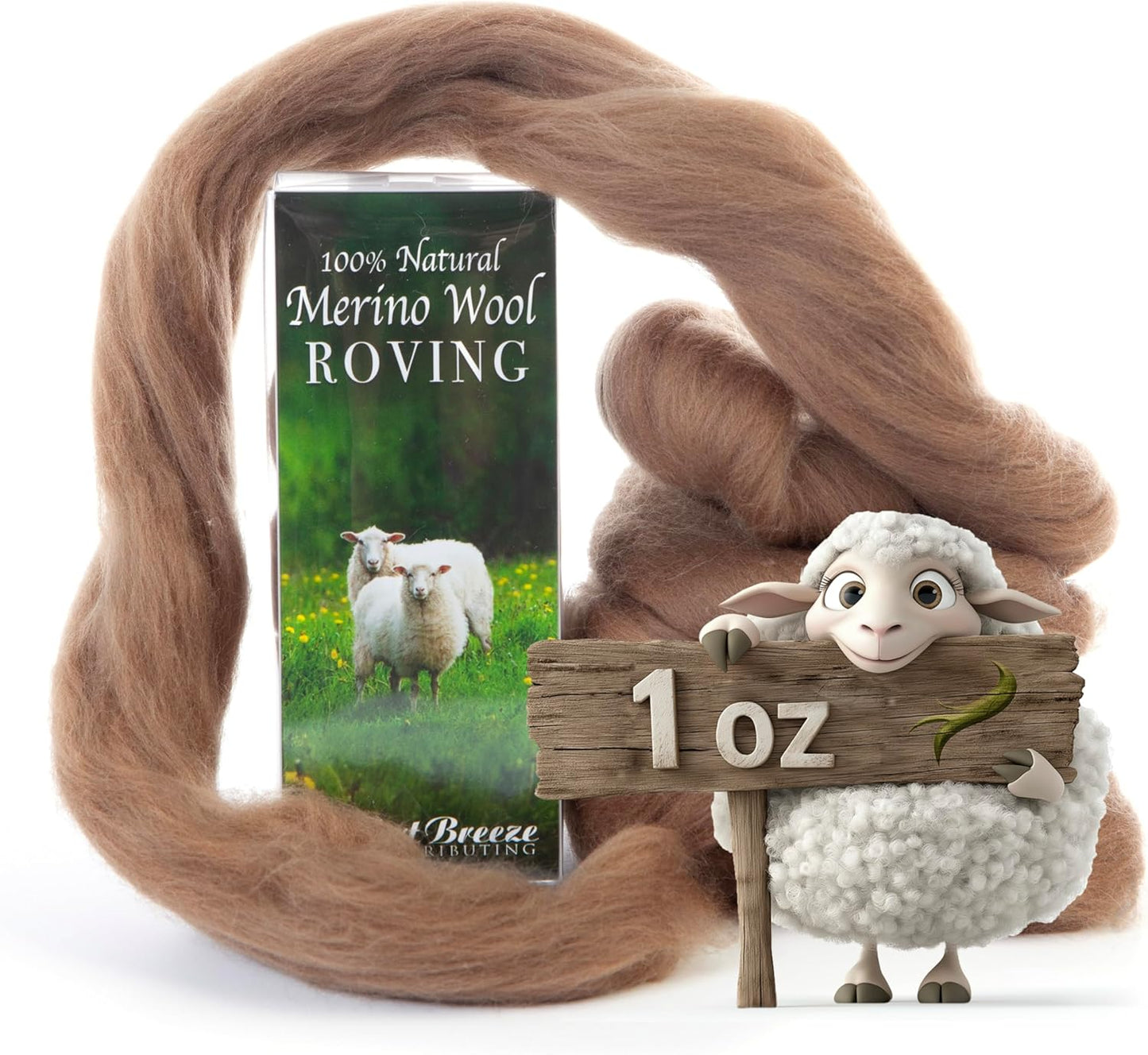 Desert Breeze Distributing 100% Natural Merino Wool Roving - Premium Combed Top Merino Roving Wool - Tapestry, Spinning, Wet Felting & Needle Felting Supplies - 21.5 Micron - 1 oz, Color Oak Brown