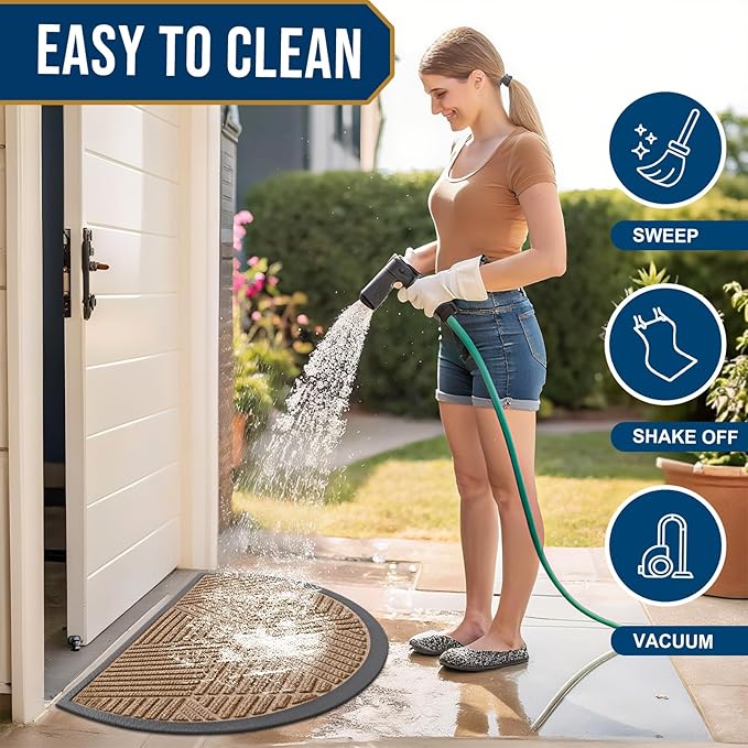 Smiry Half Circle Front Door Mat Outside Entrance, Heavy Duty Sturdy Natural Rubber Doormat, Trap Dirt and Moisture, Low Profile Mats for Indoor Outdoor Entry, Irregular Triangle (36x24, Coffee)