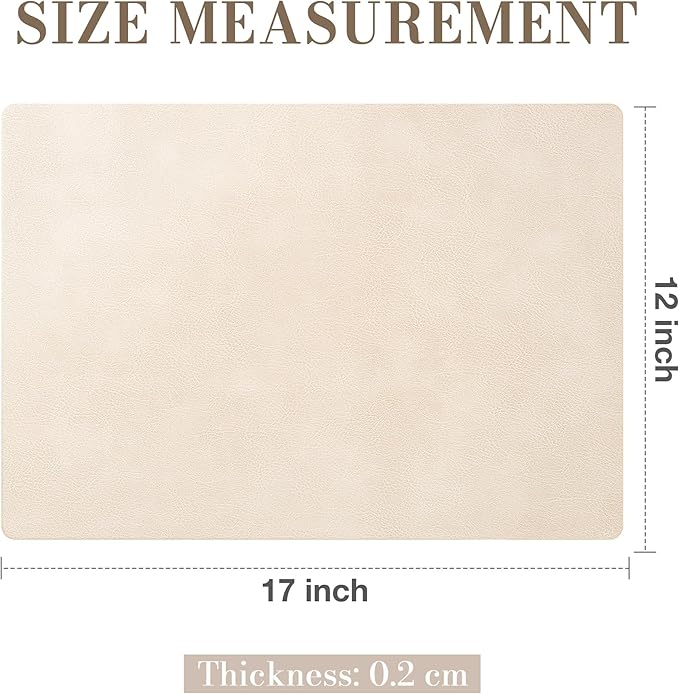 Roxifina Faux Leather Placemats Set of 6 - Vinyl Placemats Wipeable Waterproof Oil-Proof PU Place Mats Heat Resistant Reversible Table Mats for Dining, Kitchen, Outdoor, 12 x 17 Inch (Beige)