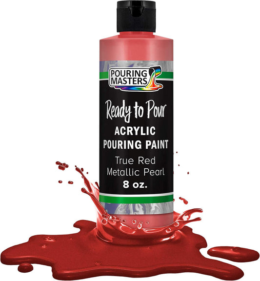 Pouring Masters True Red Metallic Pearl Ready to Pour Acrylic Pouring Paint - Premium 8-Ounce Pre-Mixed Fluid Acrylic Paint - Fluid Art Supplies for Canvas, Wood, Paper, Tile & Rocks