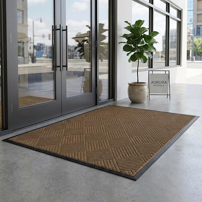 Ecomills Deluxe Diamond Entrance Door Mat, XX-Large Heavy Duty Absorbent Rubber Rug, Brown, 4’ X 6’ feet