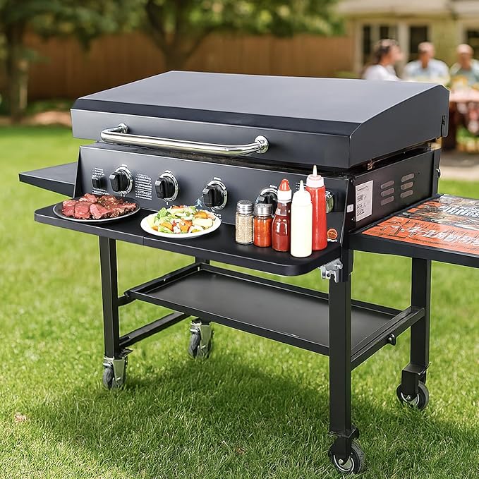 Utheer Upgraded Folding Front Shelf for Blackstone 36 Inch Griddle 2149 1984 1554 1825, Heavy-Duty 36" × 7" Steel Prep Table, 60 lb Load, Space-Saving Fold-Flat Work Surface