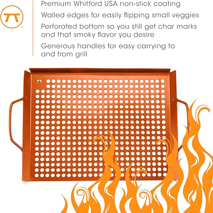 Outset QN76 Copper Grid Set Non-Stick Grilling Tray, Set of 2, 7" x 11" and 14" x 11"