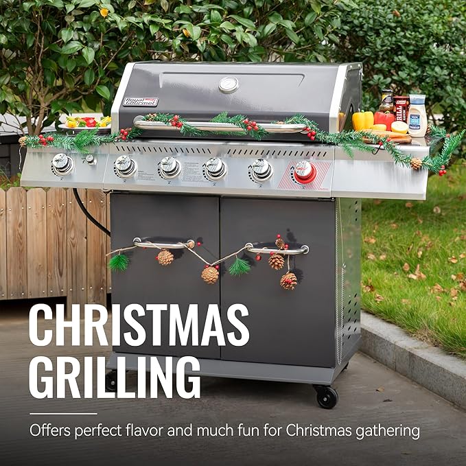 Royal Gourmet GA5404G 5-Burner Propane Gas Grill with Side Burner & Warming Rack, Outdoor BBQ Grill with 64,000 BTUs Output & 774 Sq. in. Cooking Area for Outdoor Barbecue, Grey
