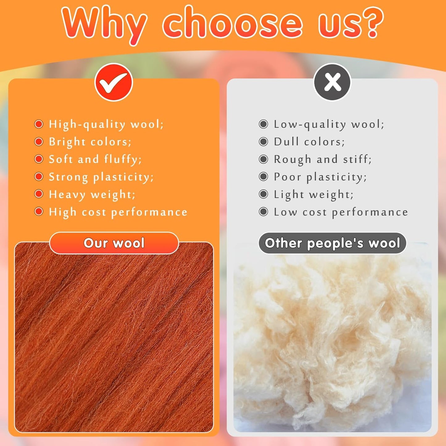 3.53oz Wool Roving Yarn, Wool Felting Supplies, Pure Wools, Chunky Yarn, Spinning Wool Roving for Needle Felting Wet Felting DIY Hand Spinning (Orange)