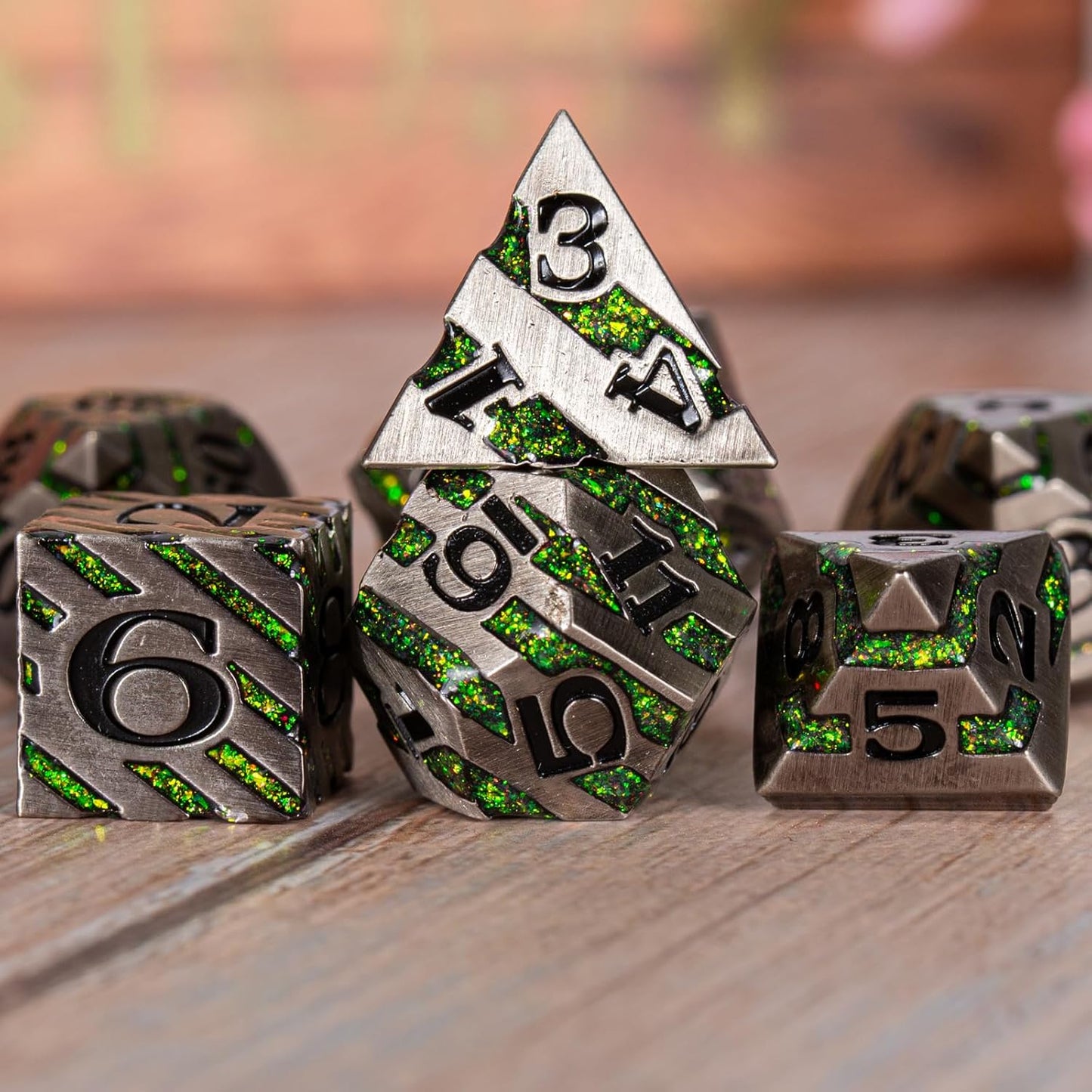 Stripe Metal Dice Set D&D,7PCS Solid Metal Glitter Dice with Gift Box,RPG Polyhedral Dice Set for DND Table Game