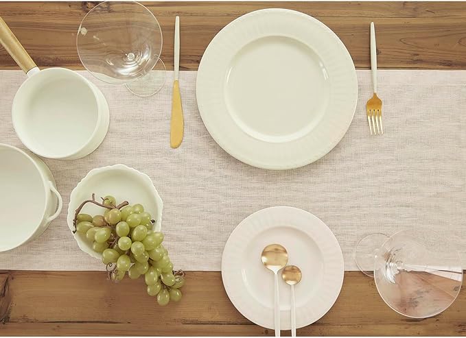 Solino Home Linen Light Natural Table Runner 156 Inches Long - Athena, 100% Pure Linen Dining Table Runner 14 x 156 Inch for Spring, Easter