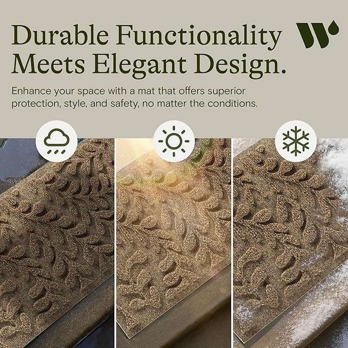 Bungalow Flooring Waterhog Stair Treads (Set of 4) – 8 1/2 x 30 Inches, Durable,Water-Trapping, Indoor/Outdoor Floor Covering, Boxwood Collection – Made in USA, Khaki/Camel