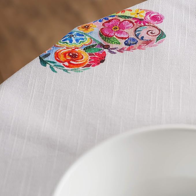 Maison d' Hermine Table Cloth Round Table 100% Cotton 63 Inches Tablecloth Reusable Decorative for Dining Room, Farmhouse, Home, Party, Festive & Wedding Spring Summer - Happy Florals - High Summer