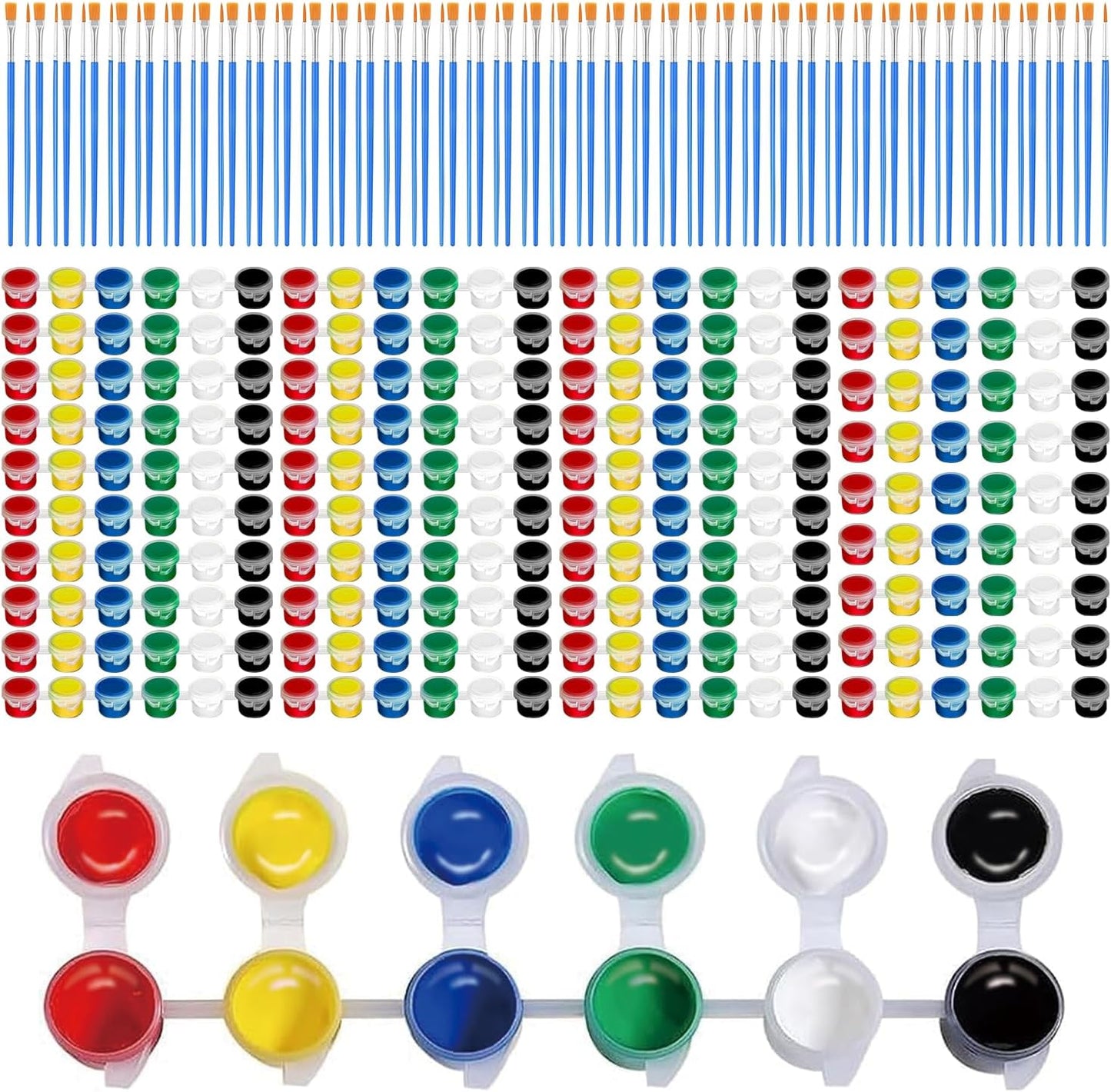 40 Pack 6 Colors Mini Acrylic Paint and Brushes Set for Kids Party Favor, Individual Paints Strips Sets with Brush for Kid, Student Painting Kit for Canvas