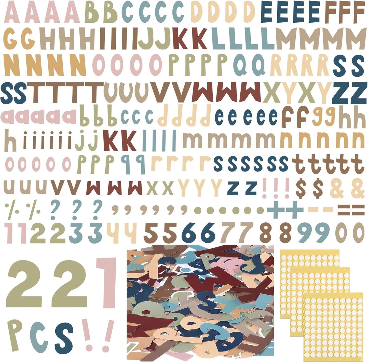 221 Pcs Classroom Bulletin Board Letters Colorful Alphabet Cutouts Number and Punctuation Symbol Combo Letter Cutouts for Spring Summer Wall Chalkboard Poster Board Decor(Advanced Boho)