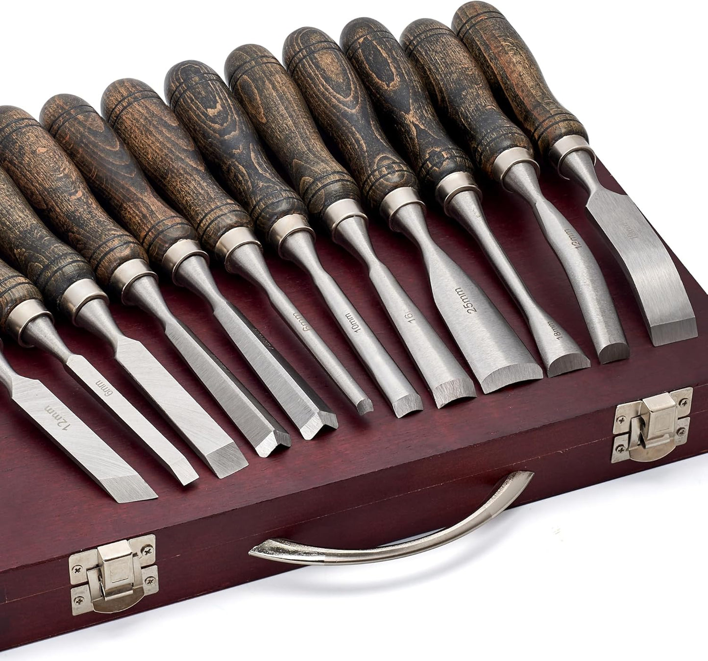 SELFIE CAT 12 Piece Wood Chisel Set for Woodworking Tools Wood Carving Tools with Wooden Case Wood Carving Kit for Beginners and Professionals Black Walnut