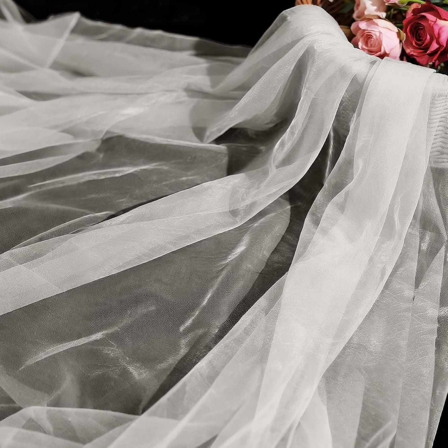 Organza Fabric by The Yard, 60 Inch Wide 3 Yards (9 ft) Long Sheer Fabric for DIY Sewing Projects Wedding Decorations Party Backdrops Curtains (Ivory)