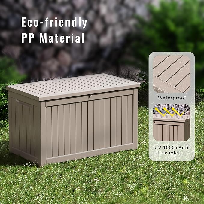 230 Gallon Outdoor Storage Box – Resin Deck Box with Lockable Lid, Waterproof Patio Furniture Storage for Tools, Garden & Yard Organization