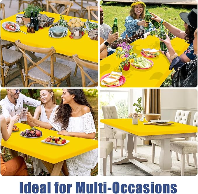 Spandex 8 Foot Rectangle Table Cloth 6 Pack, Elastic Fitted Tablecloths for Picnic, Stretch Washable Patio Table Cover for Outdoor, Camping, Banquet and Parties (Yellow, 30"x96")