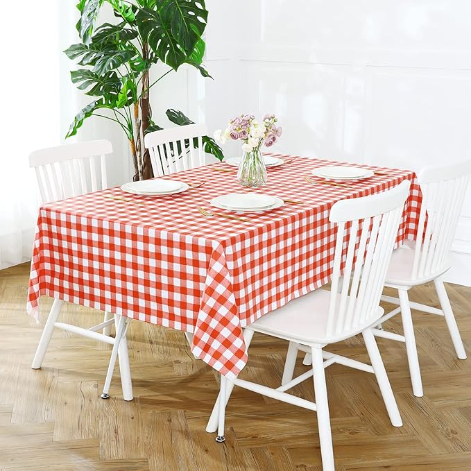 Romanstile Square Vinyl Tablecloth, 100% Waterproof Buffalo Gingham Plastic Table Cloth, Heavy Duty Wipeable Checkered Table Covers for Outdoor, Camping, Picnic, Patio - 54 x 54, Red and White