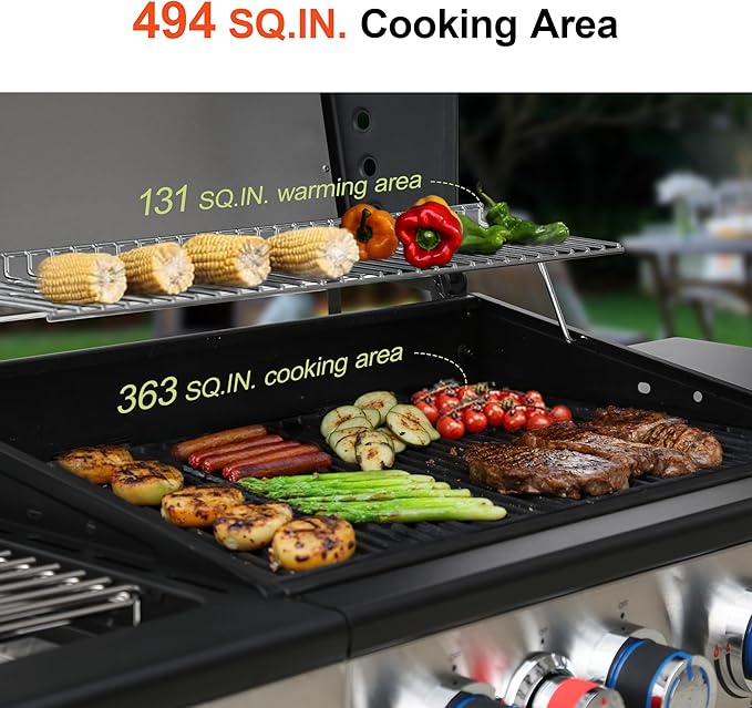 Brand-Man Portable Propane Gas Grill, 4 Burner Compact Cabinet Style Gas BBQ Grill with Infrared Side Burner & Side Table for Outdoor Barbecue Grilling & Backyard Cooking