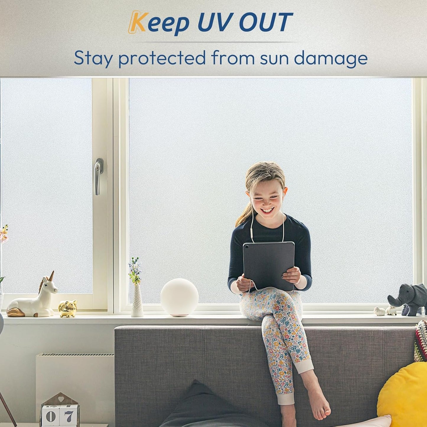 rabbitgoo Window Privacy Film, Frosted Glass Window Clings, Static Cling UV Heat Blocking Door Stickers for Home Bathroom, Removable Indoor Decal Coverings Day and Night, Pure, 23.6 x 157 Inches