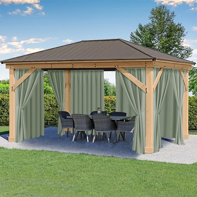Outdoor Patio Curtains Waterproof with Rod Pocket 4 Pcs 54x84 Inch- Protect Privacy & Weatherproof Balcony Outdoor Curtains for Apartments,Porch, Gazebo, Sliding Glass Door, Sage Green