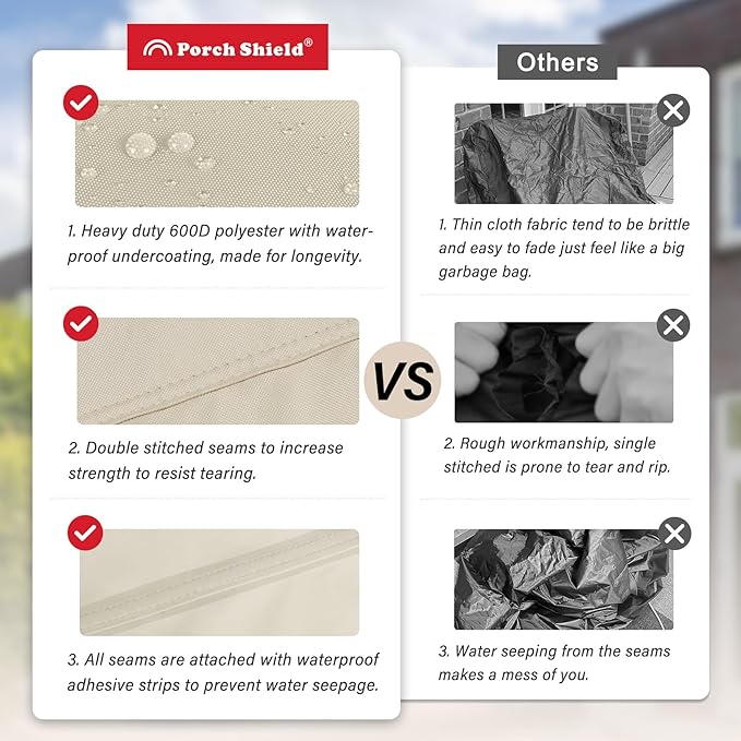 Porch Shield Fire Pit Cover - Waterproof 600D Heavy Duty Fade Resistant Square Patio Fire Pit Table Cover Beige - 36 x 36 inch
