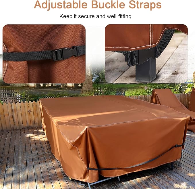 NettyPro Square Patio Table Cover 80 x 80 Inch, Waterproof 600D Heavy Duty Outdoor Furniture Covers for Dining Table and Chair Set, Brown