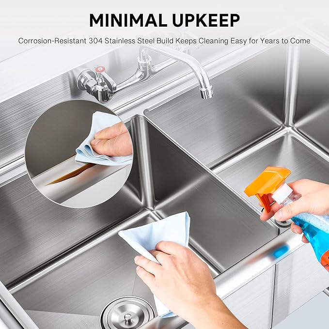 WILPREP 2-Compartment Sink, 18x18x12 in. Kitchen Sink with Strainers X-Shaped Guides Backsplash, Freestanding Double Bowl Utility Sink, Work Station Sink for Garage Kitchen Laundry Room with 2 Basins