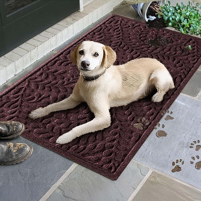 WaterHog Indoor/Outdoor Door Mat, 2' x 3', Made in USA, Durable & Skid-Resistant Front Door Rug, Decorative, Water-Trapping & Heavy-Duty Entryway Floor Mat for Your Home, Boxwood Collection, Bordeaux